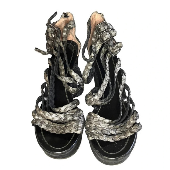 Sigerson Morrison Braided Metallic Strappy Sandals 8 - Picture 4 of 6